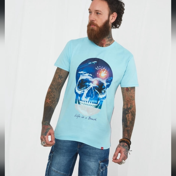 NWT Joe Browns T-shirt 'Life is a Beach' skull tee, pit-pit 19in, neck-hem 27in - Picture 8 of 16